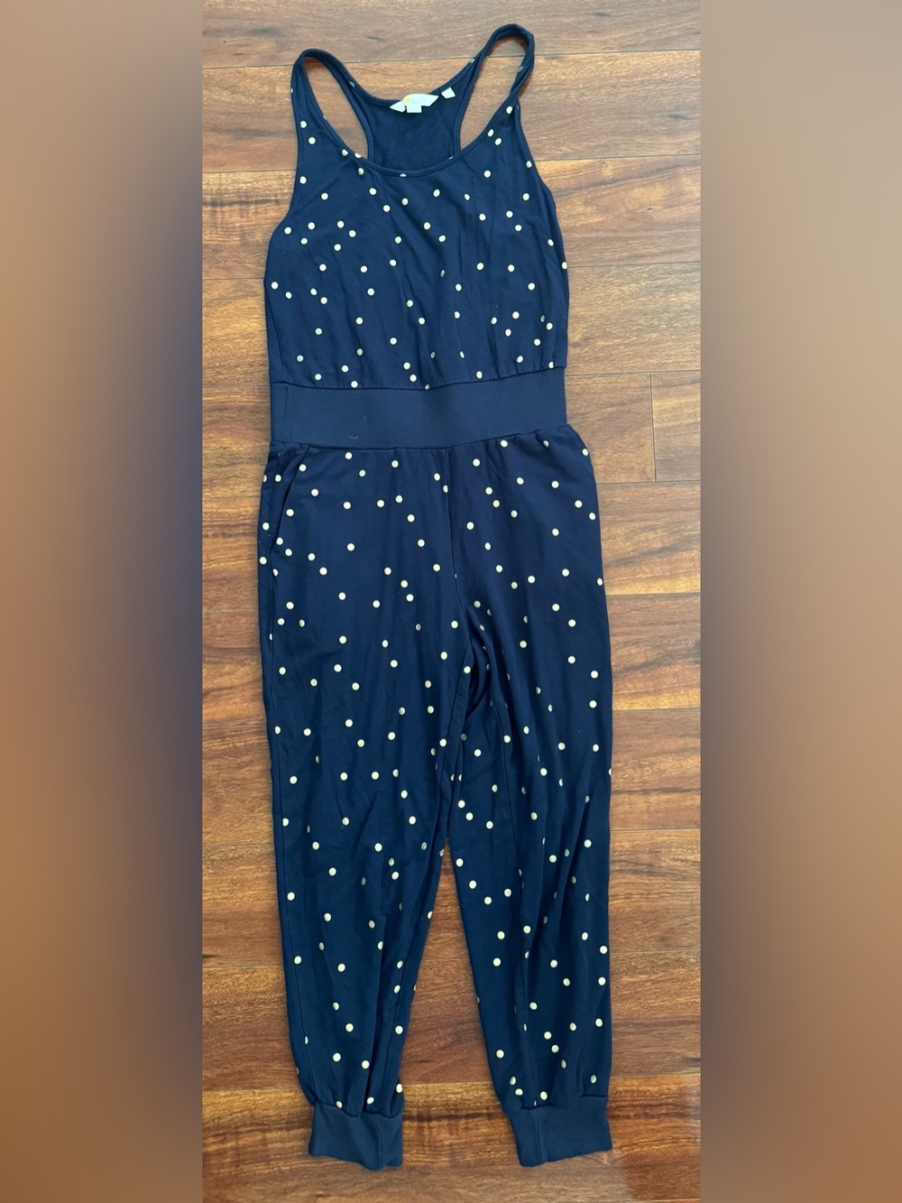 Boden Navy Jumpsuit with White Polka Dots